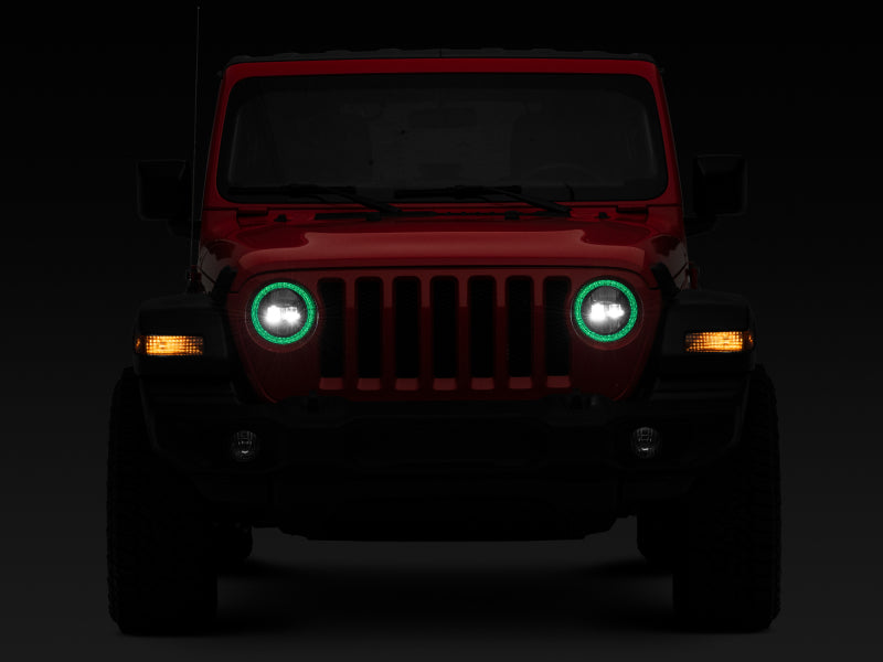 Phares à LED axiaux Raxiom 18-22 Jeep Wrangler JL/JT 9 pouces avec halo RVB - boîtier noir (lentille transparente)