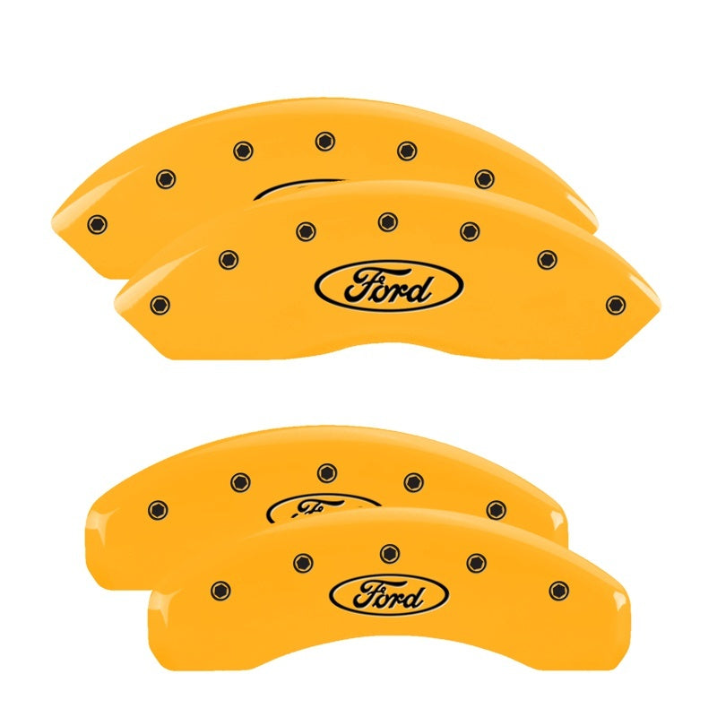 MGP 4 Caliper Covers Engraved Front & Rear Oval logo/Ford Yellow finish black ch