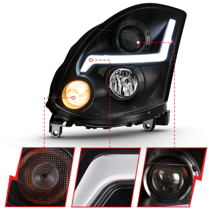 Phare de projecteur ANZO 2003-2007 Infiniti G35 style planche noire (compatible HID, pas de kit HID)