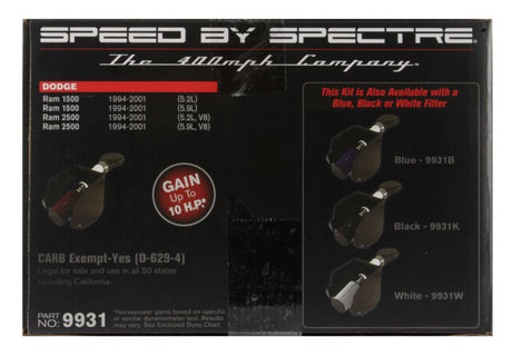 Kit d'admission d'air Spectre 94-01 Dodge RAM 1500/2500 V8-5.2/5.9LF/I - Poli avec filtre rouge