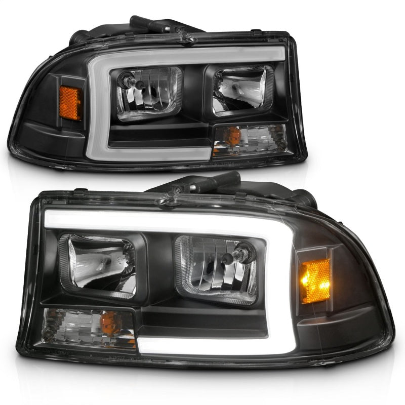 Ensemble de phares ANZO 97-04 Dodge Dakota/Durango Crystal avec barre lumineuse et boîtier noir