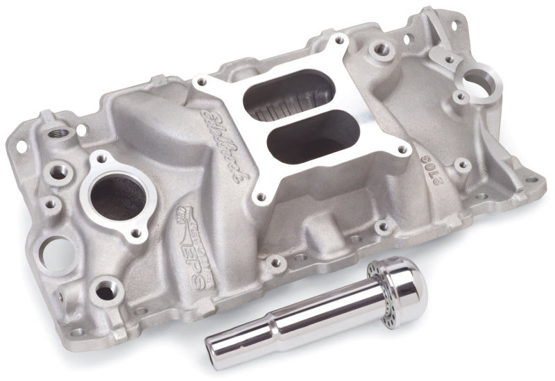 Collecteur d'admission Edelbrock Performer Eps avec tube de remplissage d'huile et reniflard pour Small-Block Chevy