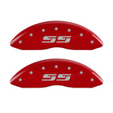 MGP Front set 2 Caliper Covers Engraved Front Silverado style/SS Red finish silver ch