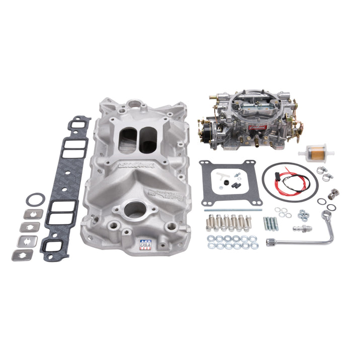 Kit collecteur et carburateur Edelbrock Performer Eps Small Block Chevrolet 1957-1986 Finition naturelle