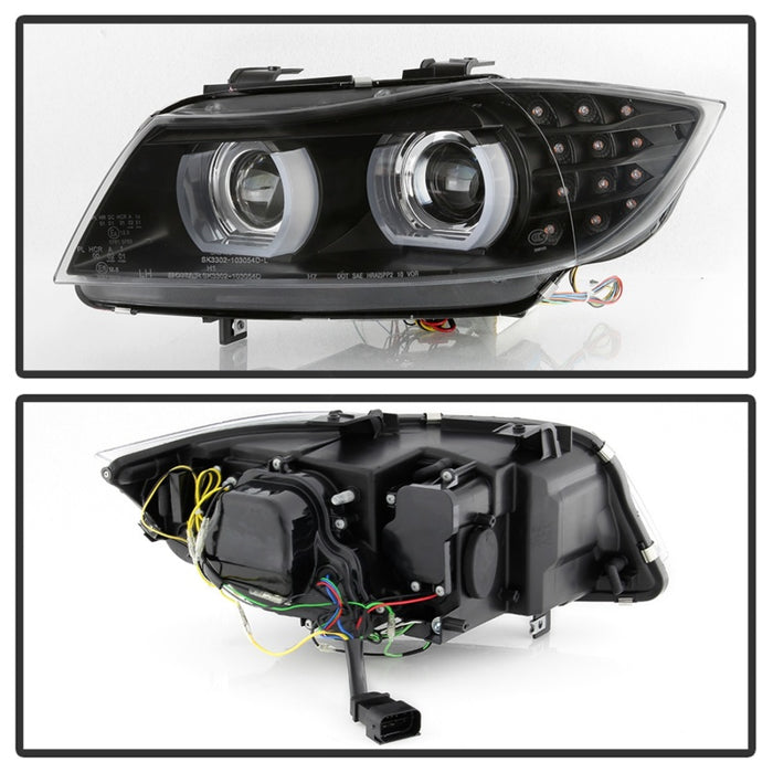 Phares de projecteur Spyder 09-12 BMW E90 Série 3 4DR Halogène - LED - Noir - PRO-YD-BMWE9009-BK