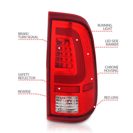 Feux arrière à LED ANZO 2008-2016 Ford F-250 Boîtier chromé Lentille rouge/transparente (paire)