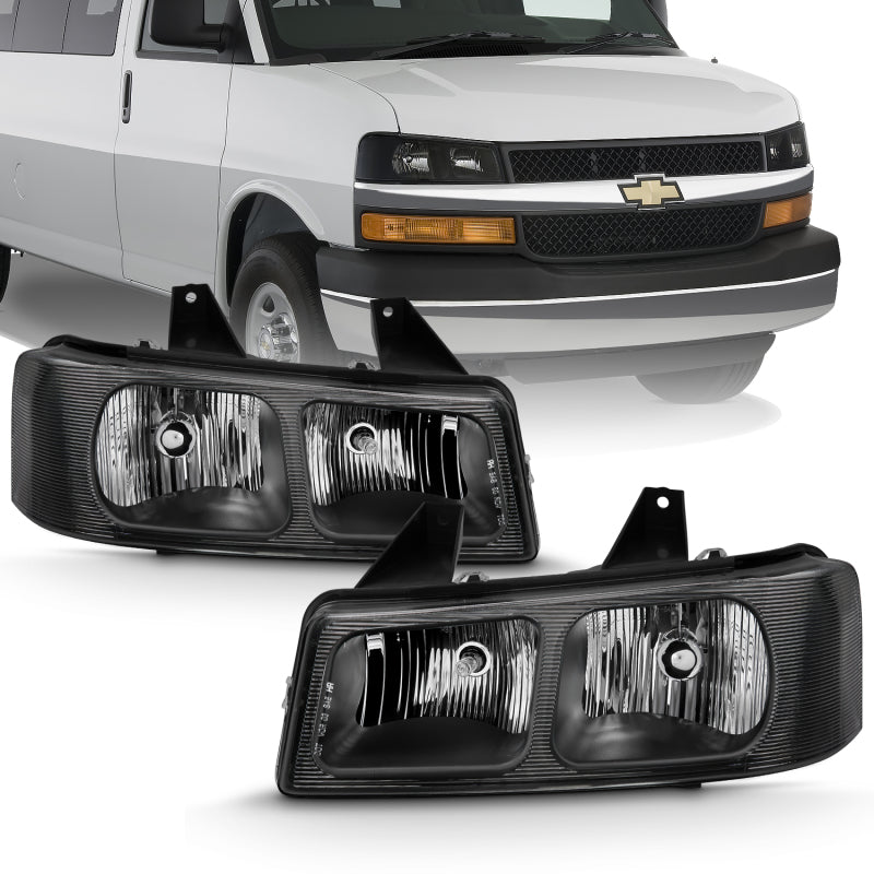 Phare avant en cristal ANZO 2003-2017 Chevy Express noir