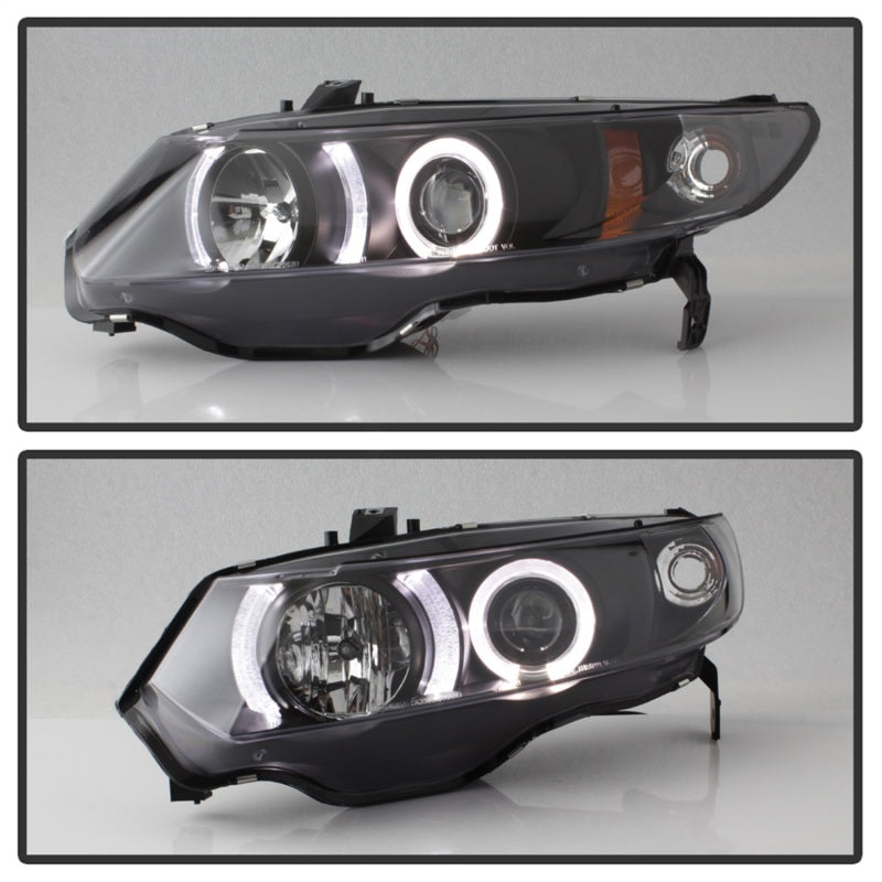 Phares de projecteur Spyder Honda Civic 06-08 2 portes LED Halo noir haut H1 bas H1 PRO-YD-HC06-2D-HL-BK