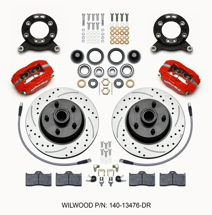 Kit avant Wilwood Forged Dynalite-M 11,30 pouces 1 pièce Rotor et moyeu Perceuse-Rouge 1965-1969 Mustang Disque et tambour