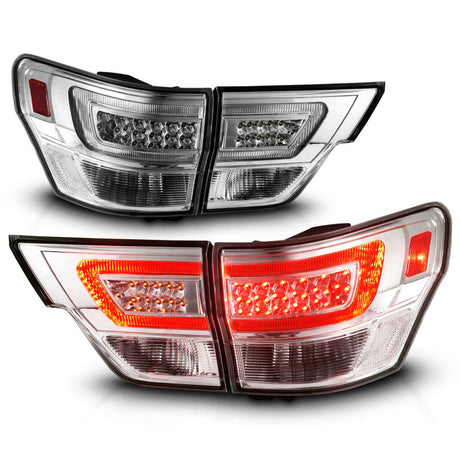 Feux arrière à LED ANZO 11-13 Jeep Grand Cherokee avec barre lumineuse Boîtier chromé/lentille transparente 4 pièces