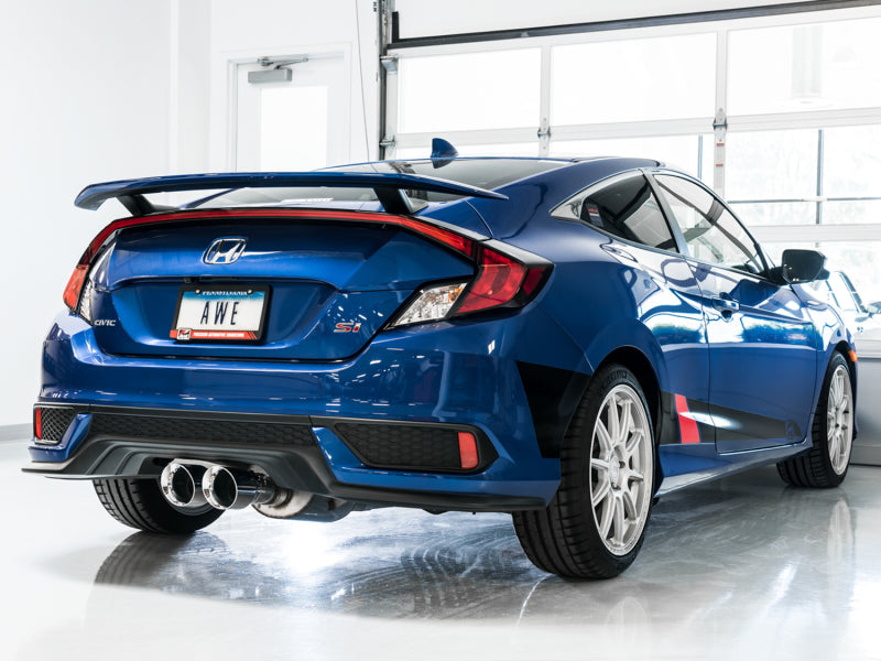 Échappement AWE Tuning 2016+ Honda Civic Si Touring Edition avec tuyau avant et double embouts chromés argentés