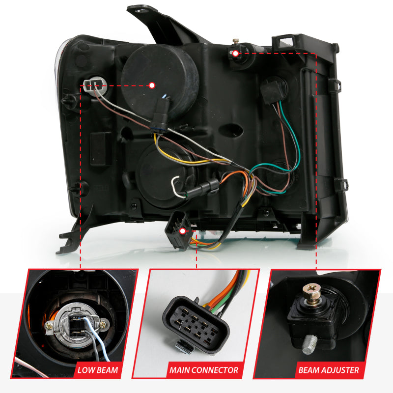 ANZO 2007-2013 GMC Sierra 1500 Projector Headlight Plank Style Black w/ Clear Lens Amber