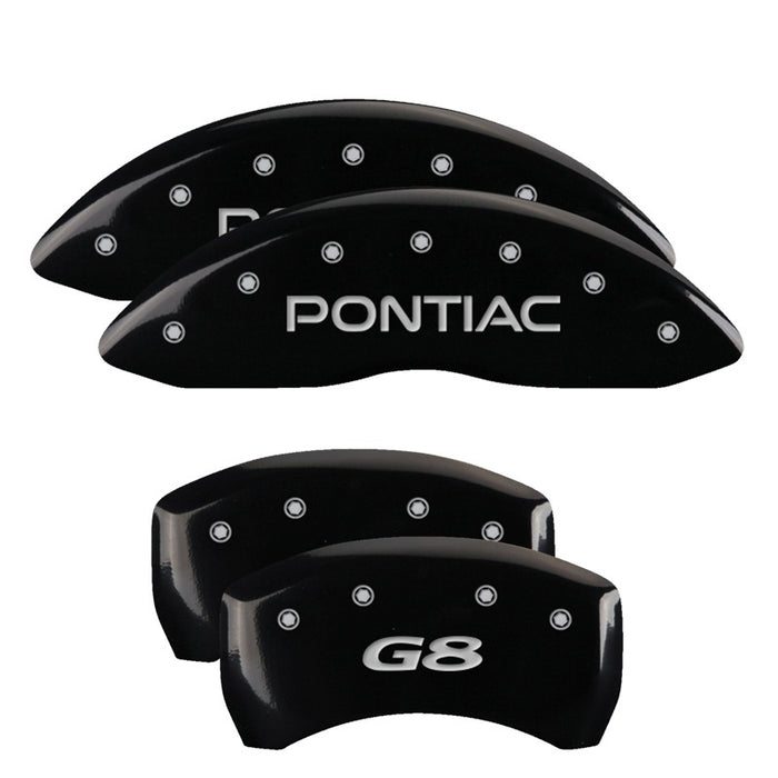 MGP 4 Caliper Covers Engraved Front Pontiac Engraved Rear G8 Black finish silver ch