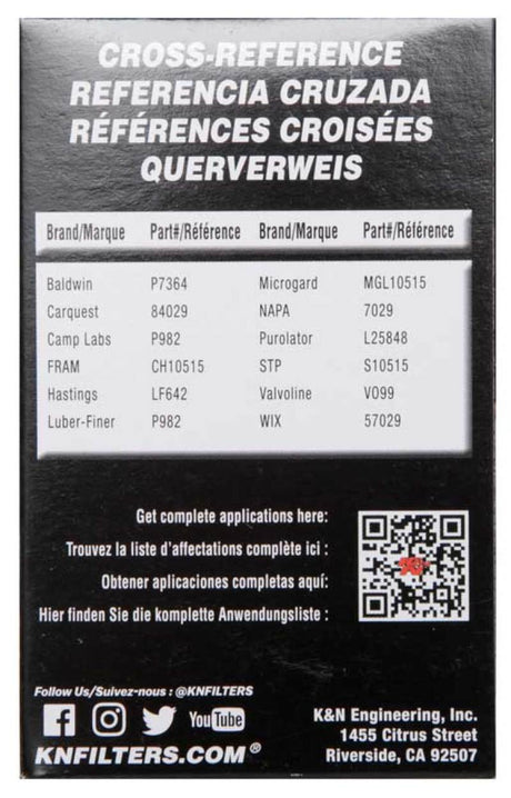 Filtre à huile K&amp;N Performance pour Hyundai/Kia 3,8 L V6, 4,6 L/5,0 L V8