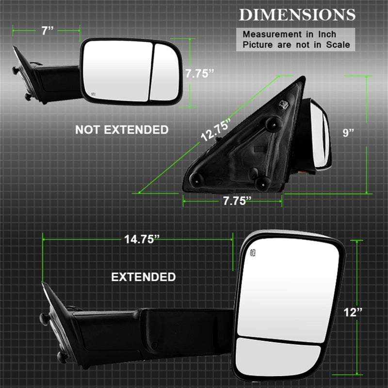 xTune Dodge Ram 1500 09-12 Power Heated Adjust Mirror Black Housing Right MIR-DRAM09S-PWH-R
