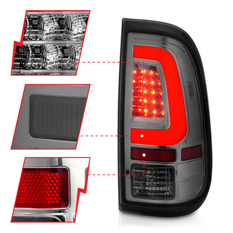 Feux arrière à LED ANZO 2008-2016 Ford F-250 Boîtier chromé Lentille fumée (paire)