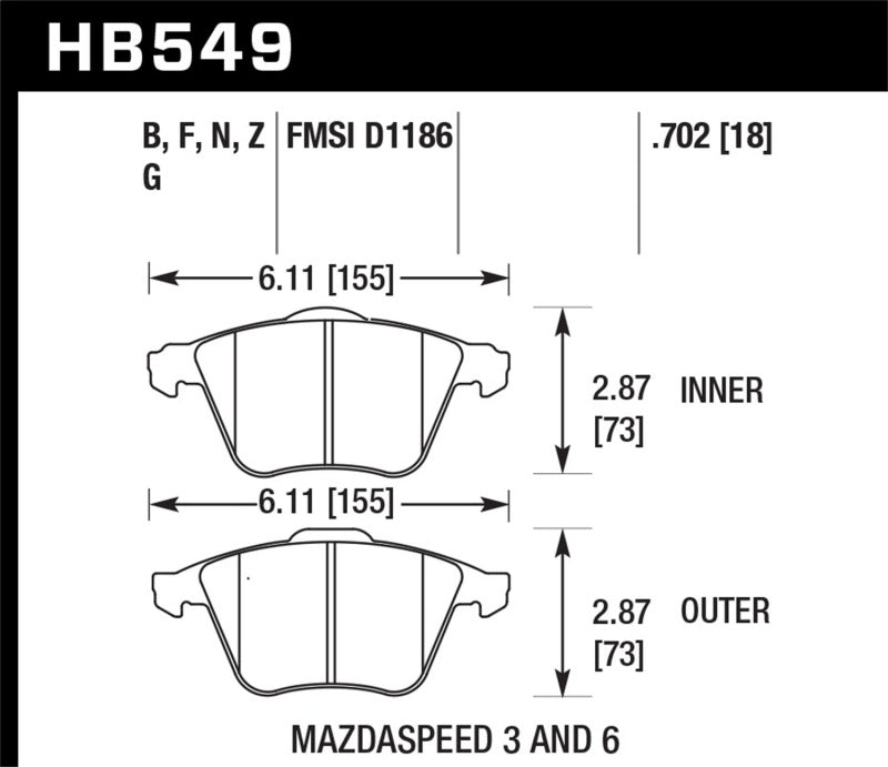 Plaquettes de frein avant HPS pour Mazdaspeed3 07-08/06-07 Mazdaspeed6