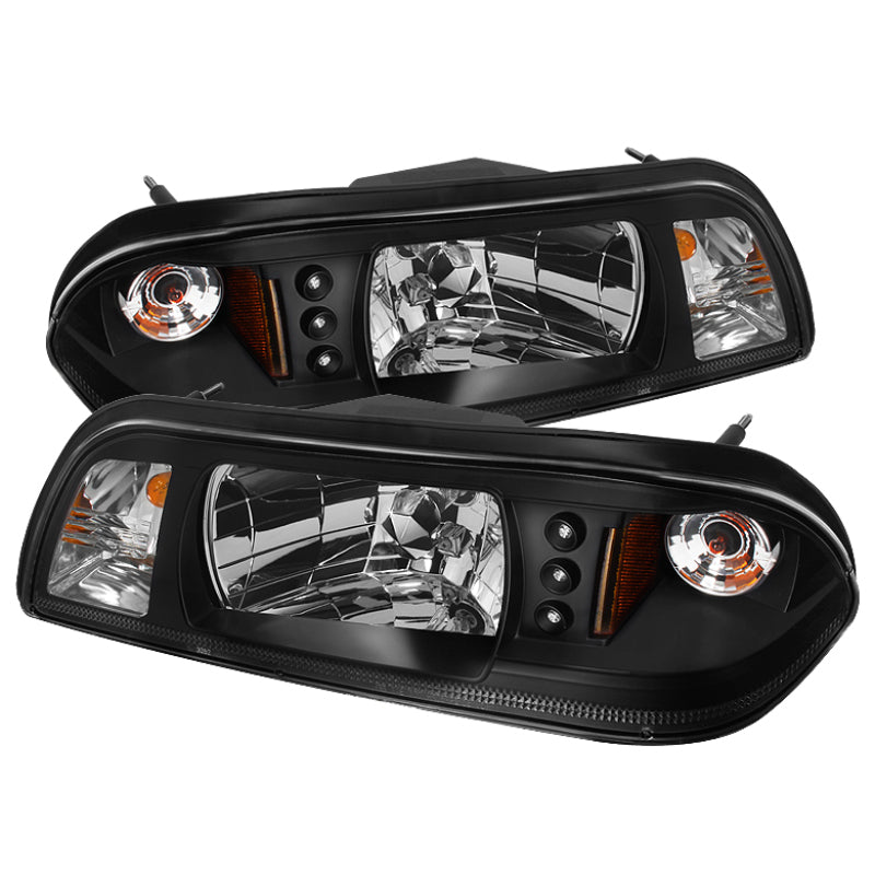 Phares Spyder Ford Mustang 87-93 1PC LED (LED remplaçables) Cristal Noir HD-YD-FM87-1PC-LED-BK