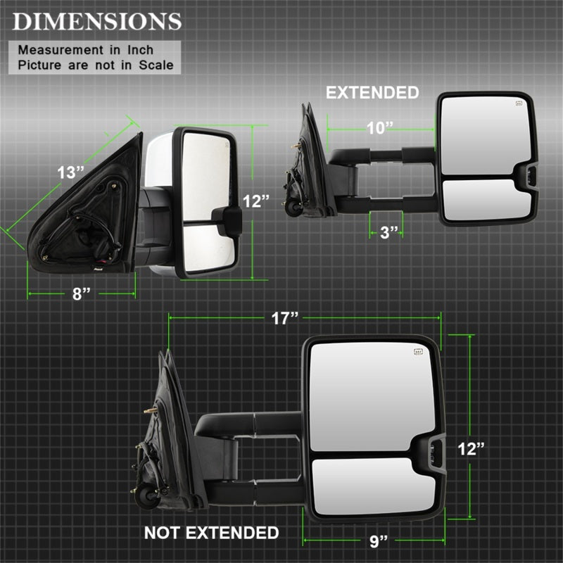 Rétroviseur chauffant à DEL ambré xTune Chevy Silverado 14-16 chromé MIR-CSIL14S-G3C-PWH-AM-SET