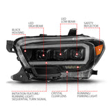 Phares de projecteur à LED ANZO 16-22 Toyota Tacoma avec barre lumineuse séquentielle, boîtier noir avec initiation