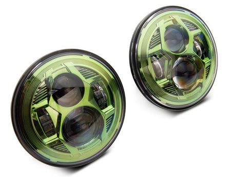 Phares à DEL Raxiom 07-18 Jeep Wrangler JK 7 pouces Boîtier vert - Lentille transparente