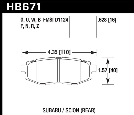 Plaquettes de frein arrière pour Scion FR-S Base 2dr Coupé HPS 5.0 2013-2014 Hawk