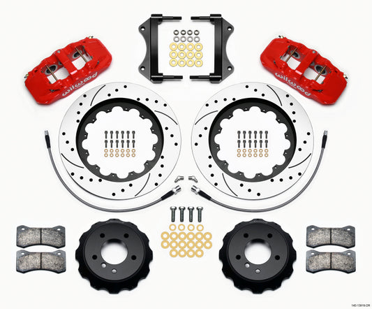 Wilwood AERO6 Front Hat Kit 15.00 Drilled Red 2007-2011 BMW E90 Series w/Lines