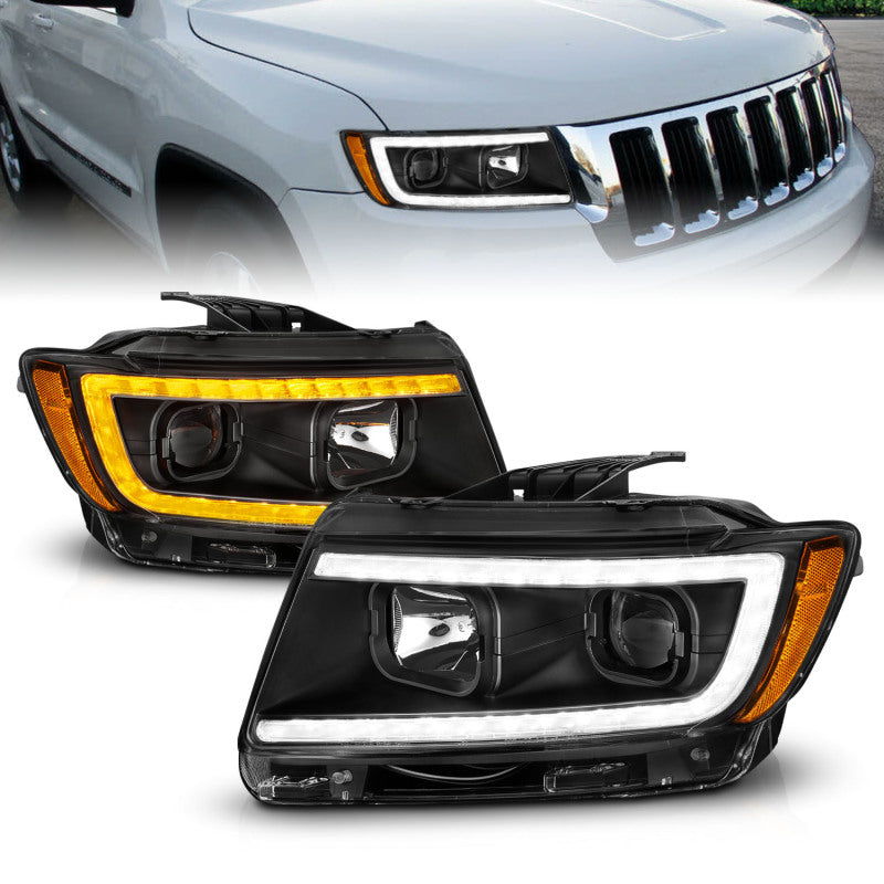 ANZO 11-13 Jeep Grand Cherokee (halogène d'usine uniquement) Phares de projecteur avec barre lumineuse Swtchbk Noir