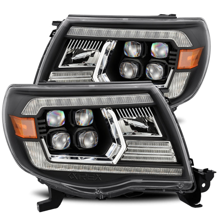 Phares de projecteur à LED AlphaRex 05-11 Toyota Tacoma NOVA Style Plank Black Alpha avec éclairage actif/DRL