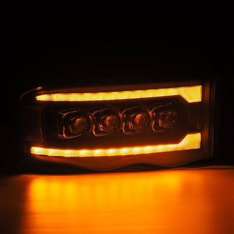 Phares à LED AlphaRex 02-05 Dodge Ram 1500 NOVA de style planche, noir avec lumière active/signal séquentiel