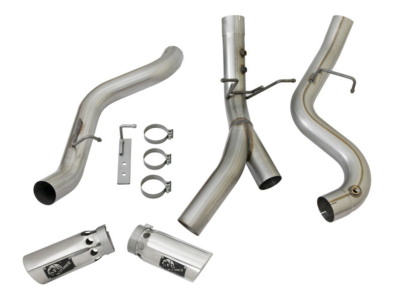 aFe ATLAS 4in DPF-Back Alum Steel Exhaust System w/Dual Exit Polished Tip 2017 GM Duramax 6.6L (td)