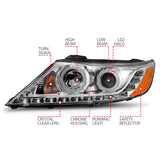 Phares de projecteur ANZO 2011-2013 Kia Sorento avec halo chromé (CCFL)