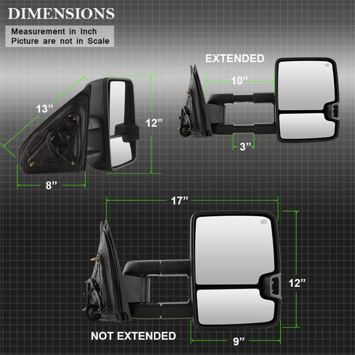 Rétroviseurs télescopiques chauffants à LED fumés xTune Chevy Silverado 14-16 MIR-CSIL14S-G2-PWH-SM-SET