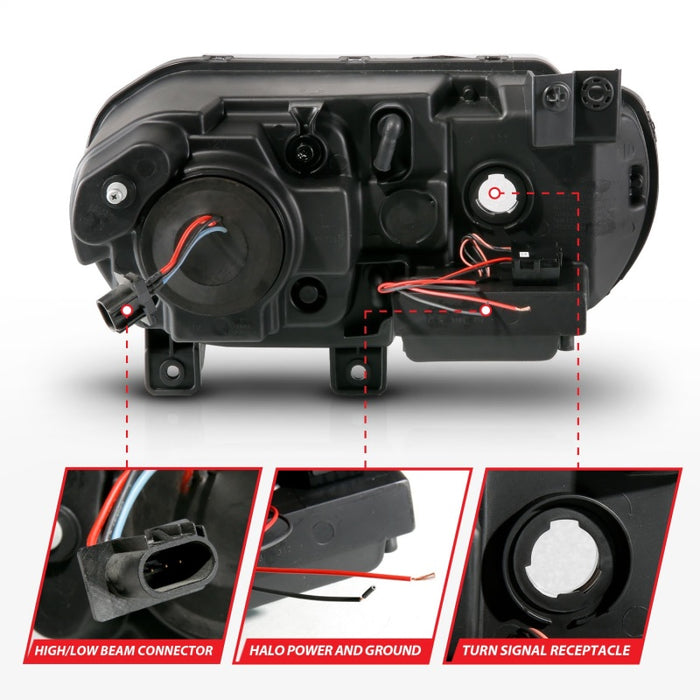 Phares de projecteur ANZO 2008-2014 Dodge Challenger avec halo noir (CCFL)