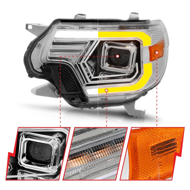 Phares de projecteur ANZO 12-15 Toyota Tacoma - avec boîtier chromé à interrupteur de barre lumineuse