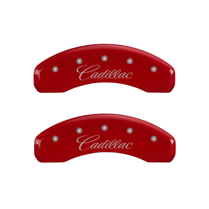 Couvre-étriers MGP 4 gravés avant et arrière cursive/finition rouge Cadillac argent ch