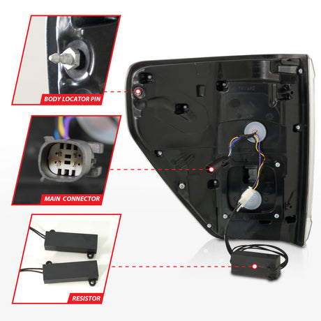 Feux arrière à LED ANZO 21-23 Ford F-150 Seq. Signal avec couvercle BLIS - Noir (pour halogène d'usine UNIQUEMENT)