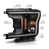 Phare de projecteur ANZO 2018-2020 Ford F-150 avec boîtier noir de style Plank Switchback