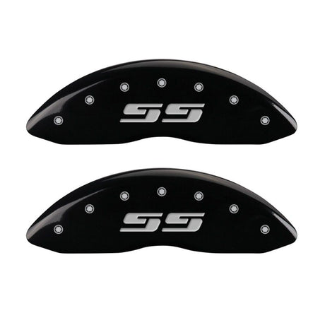 MGP 4 Caliper Covers Engraved Front & Rear Silverado style/SS Black finish silver ch