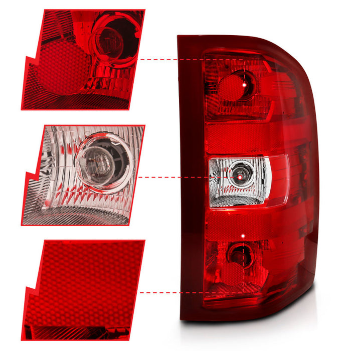 Feu arrière ANZO 2007-2013 Chevy Silverado, lentille rouge/transparente (remplacement d'origine)