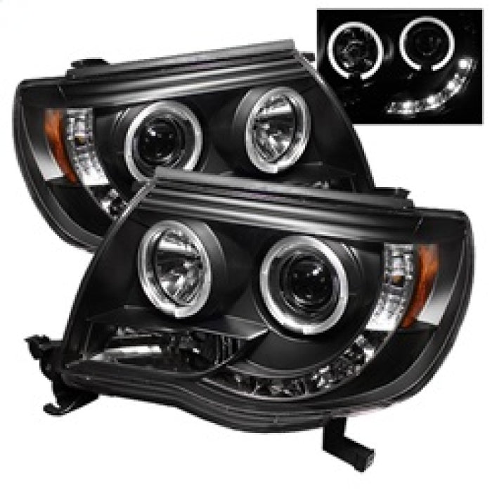 Phares de projecteur Spyder Toyota Tacoma 05-11 LED Halo LED Noir Haut H1 Bas H1 PRO-YD-TT05-HL-BK