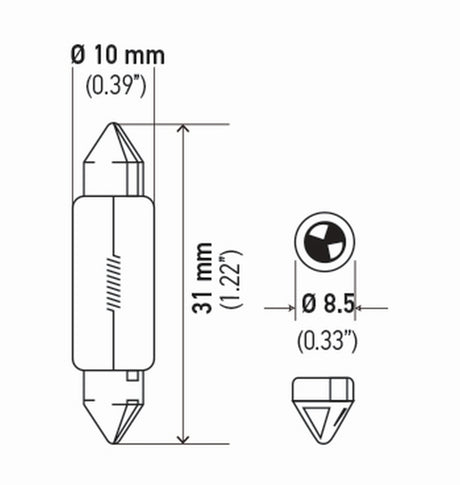 Ampoule Hella 3175 12V 10W Sv858 T325 10X31(2)