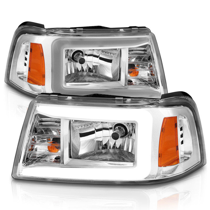 Phares en cristal ANZO 2001-2011 Ford Ranger avec barre lumineuse et boîtier chromé