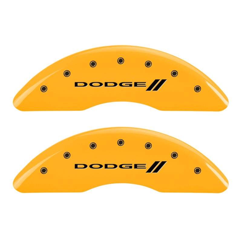 Couvre-étriers MGP 4, bandes avant et arrière gravées/finition jaune Dodge, noir Char 2010 Dodge Ram 3500