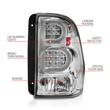 Feux arrière à LED ANZO 2002-2009 Chevrolet Trailblazer avec barre lumineuse, boîtier chromé, lentille transparente