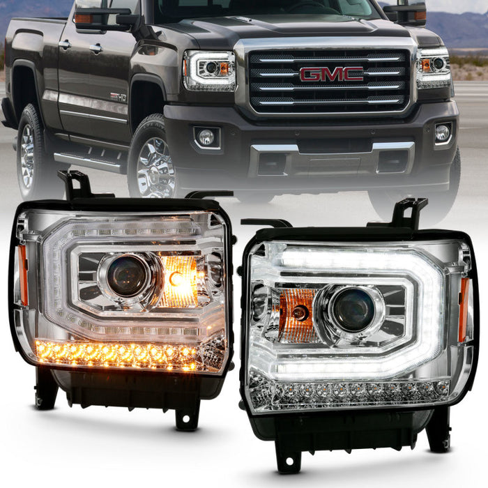 Phare de projecteur ANZO 2016-2019 Gmc Sierra 1500 style planche chromé avec signal ambre séquentiel