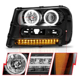 Phares de projecteur ANZO 2002-2009 Chevrolet Trailblazer avec halo noir