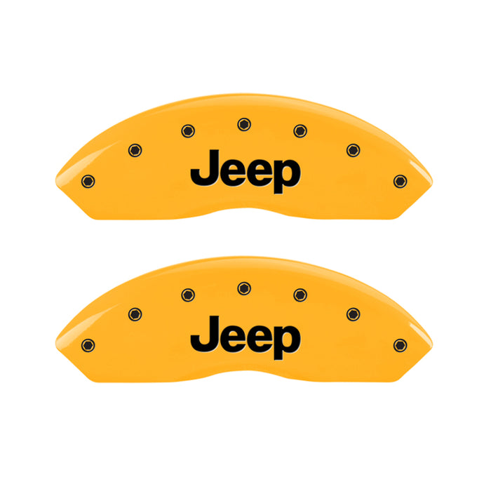 MGP 4 Caliper Covers Engraved Front JEEP Engraved Rear JEEP Grill logo Yellow finish black ch