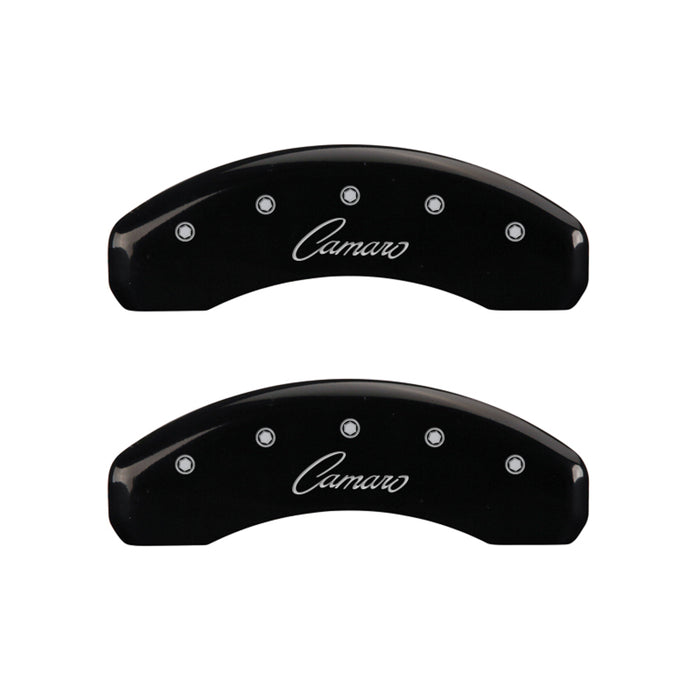 Couvre-étriers MGP 4 gravés avant et arrière Cursive/Camaro finition noire argent ch