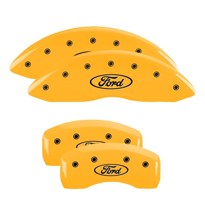 MGP 4 Caliper Covers Engraved Front & Rear Oval logo/Ford Yellow finish black ch